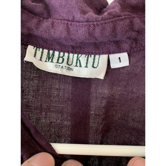 Vintage Timbuktu Station 1 100% Linen Men’s Purple Button Up Shirt - Picture 2 of 7
